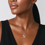 14K White Gold Polished Block Letter N Initial Pendant - Model Shot