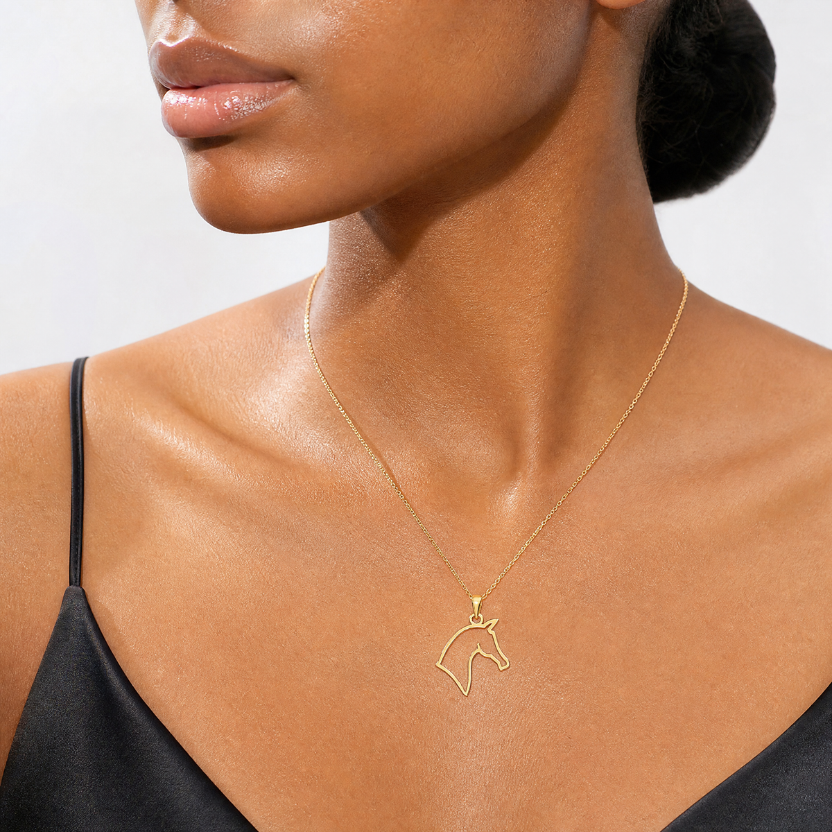 14K Cut-Out Horse Head Profile Charm - Model Shot