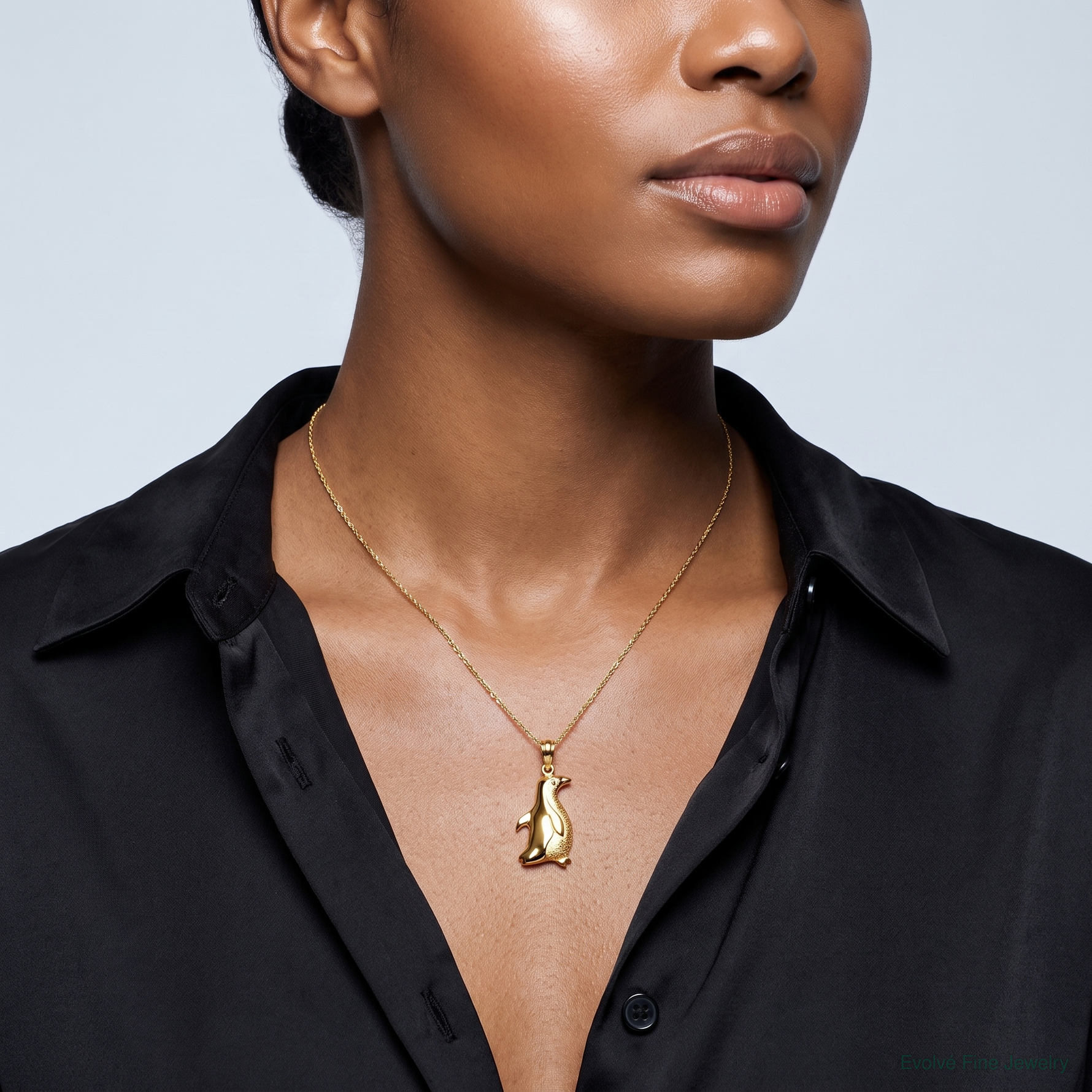 14K 2-D Polished and Textured Penguin Charm - Model Shot