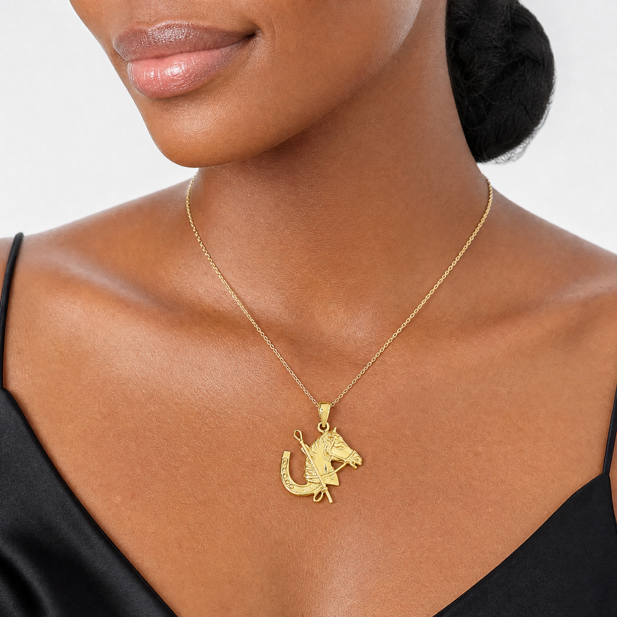 14K Horse Head w/ Shoe and Crop Charm - Model Shot