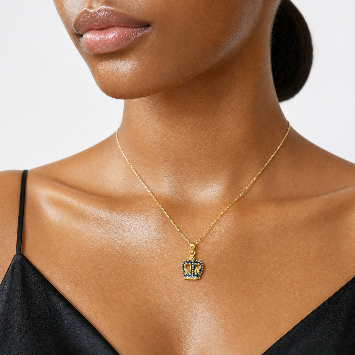 14K 3-D Blue Enamel Crown Charm - Model Shot