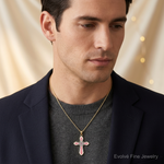 14K 3-D W/ Pink and White Enamel Cross Charm - Model Shot