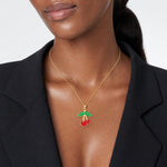 14K Cherries With Enamel Leaf Charm - Model Shot