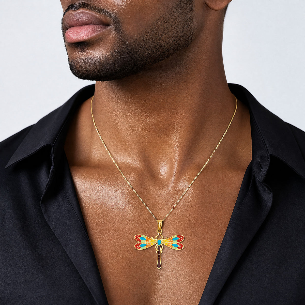 14K Multi Color Enamel Dragonfly Charm - Model Shot