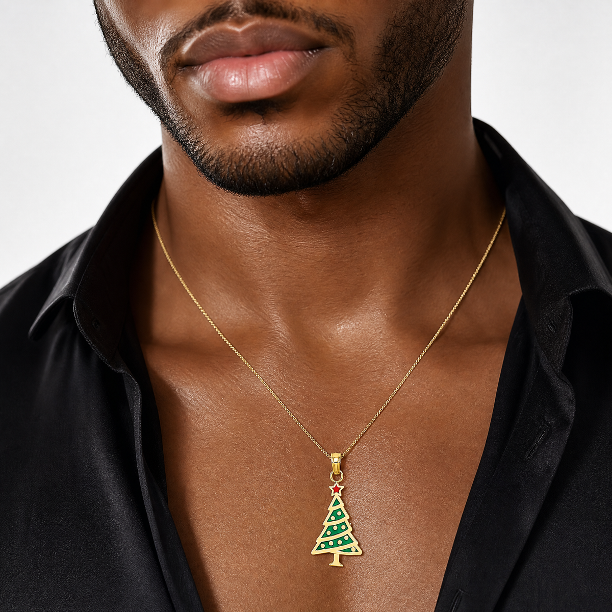 14K Enamel Green Christmas Tree w/ Red Star Charm - Model Shot