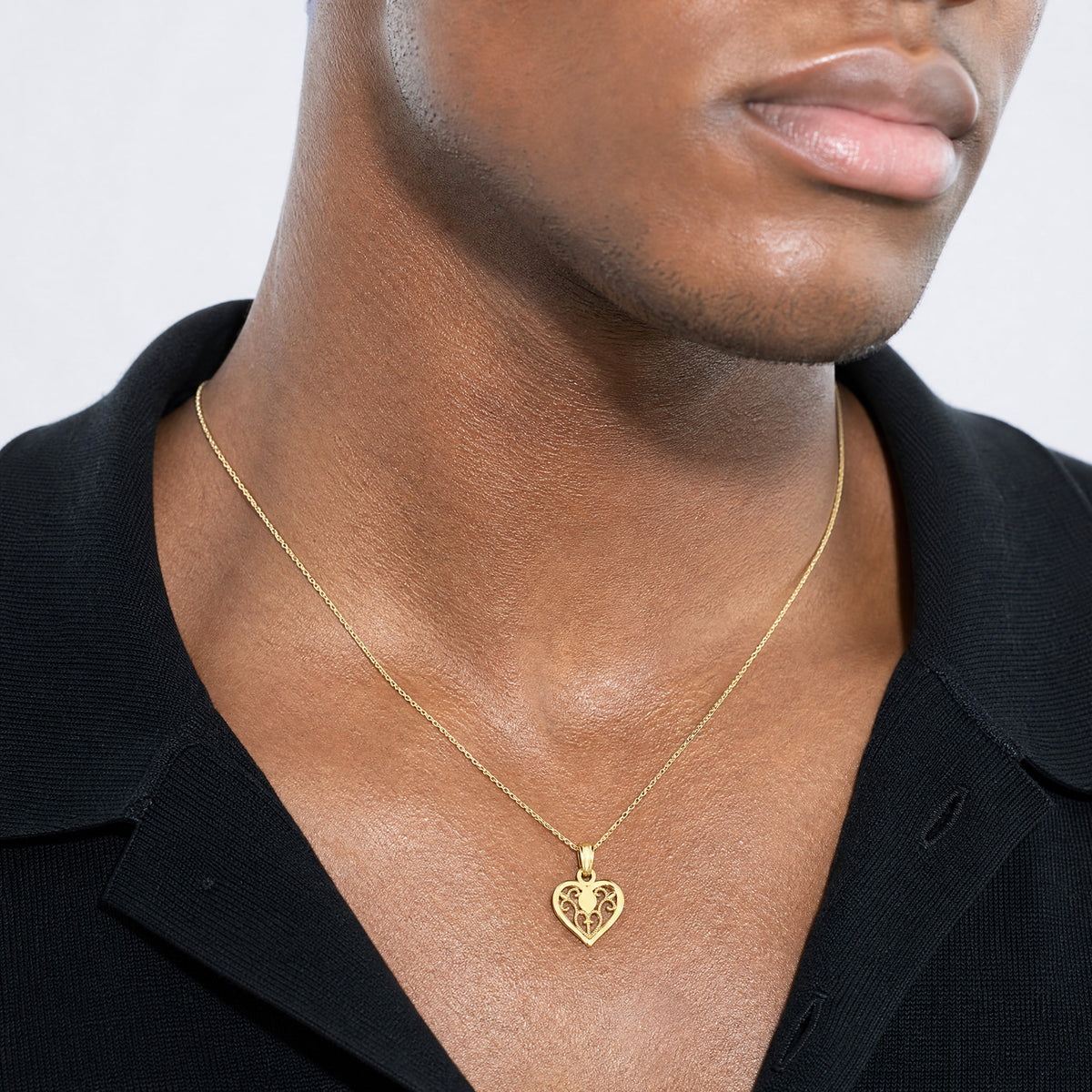 14K Polished Filigree Heart Pendant - Model Shot