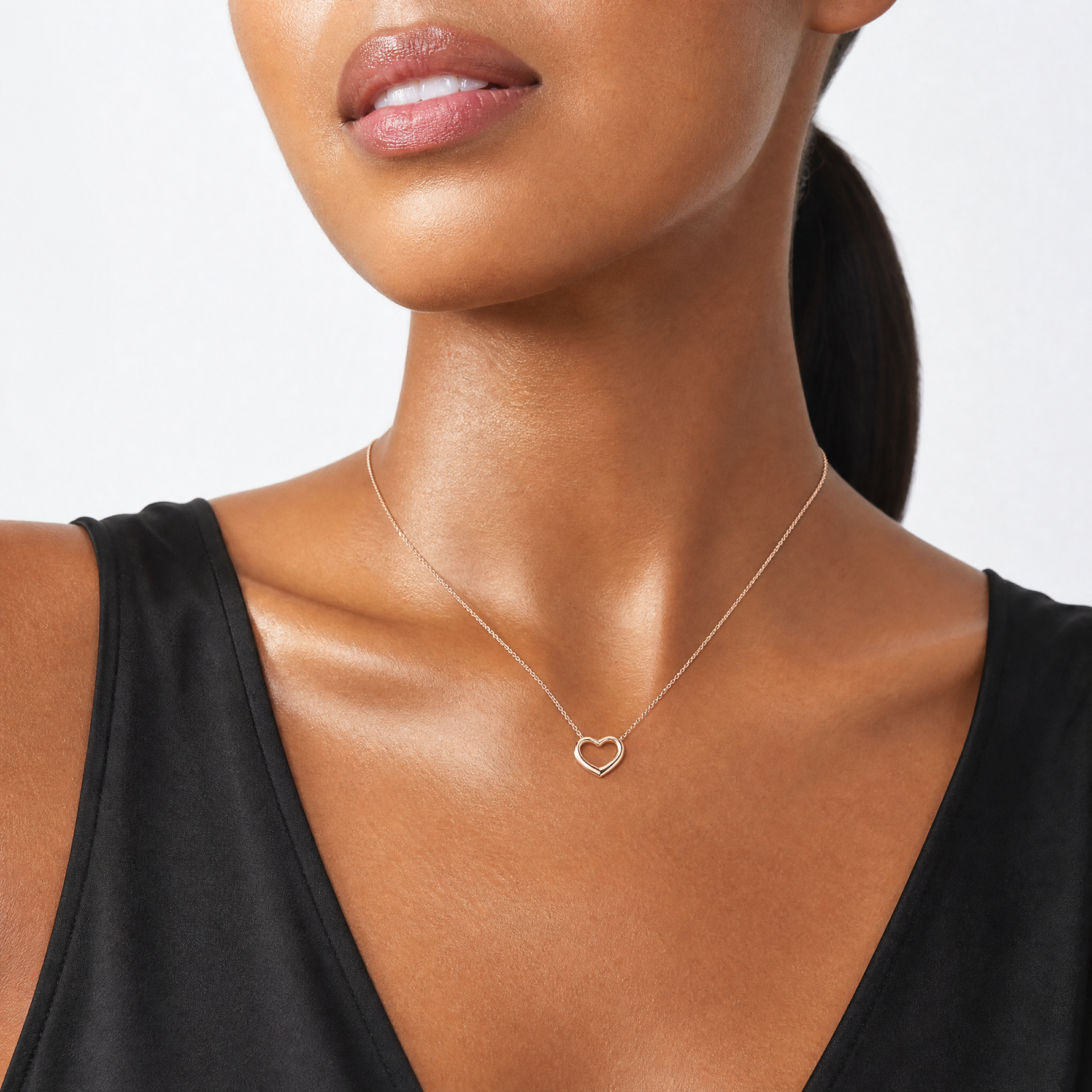 14K Rose Polished Heart Chain Slide - Model Shot