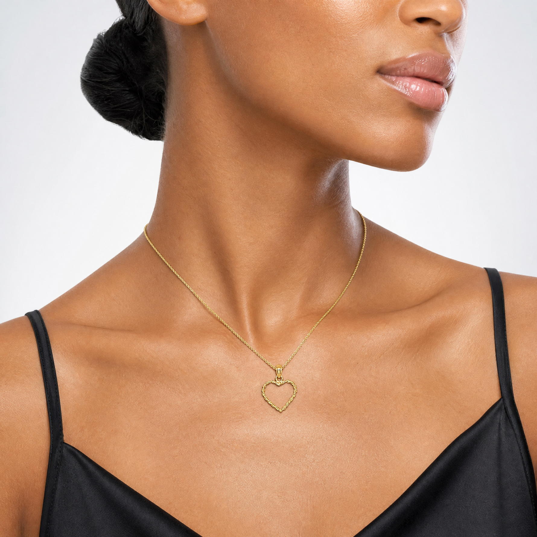 14k 3D Rope Heart Pendant - Model Shot