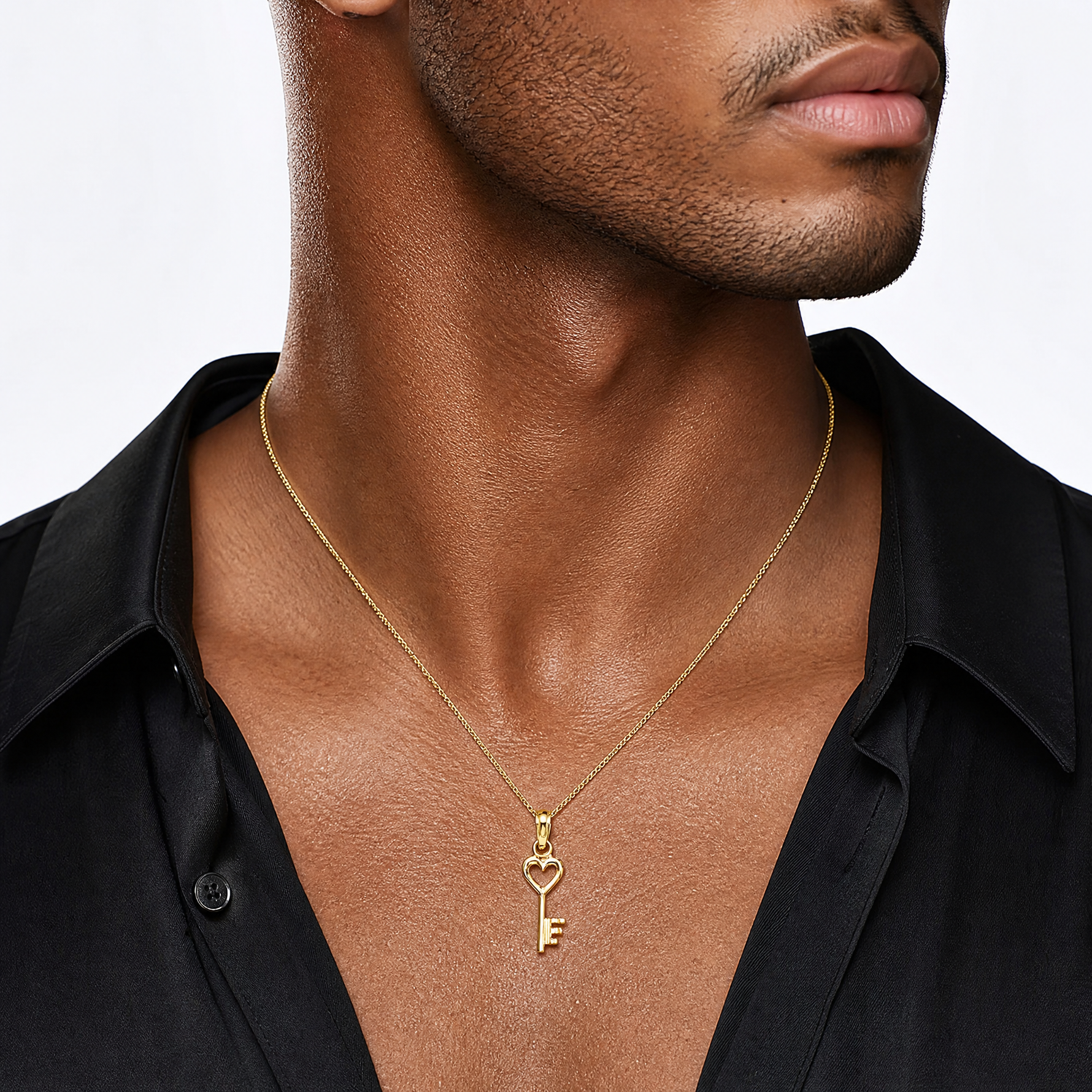 14K 3D Key w/ Heart Charm - Model Shot