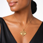 14K Polished and Beaded Claddagh In Heart Charm - Model Shot
