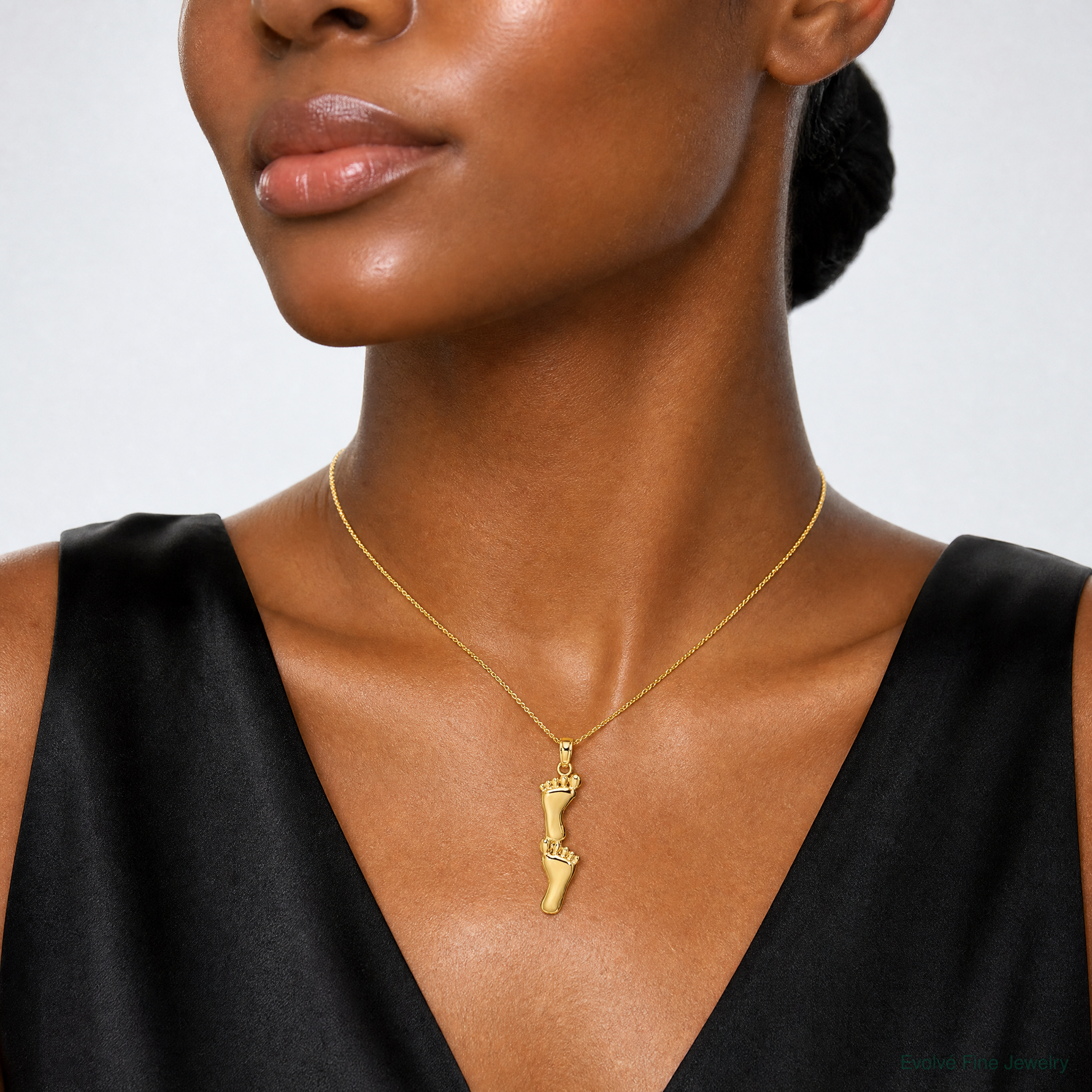 14K Polished Double Vertical Feet Charm - Model Shot