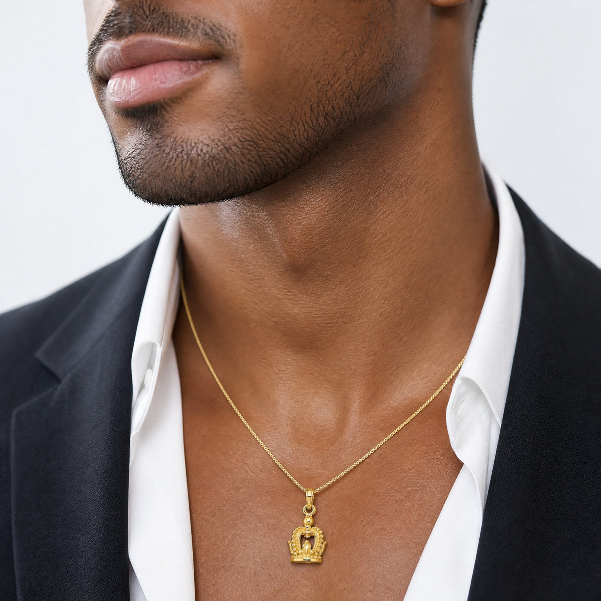 14K 3-D Polished Crown Charm - Model Shot
