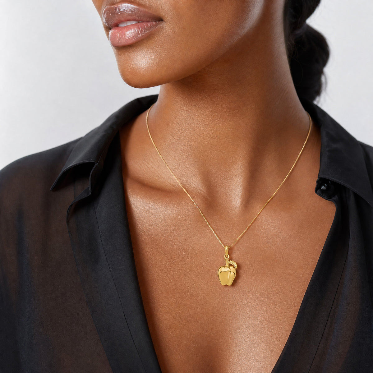 14K 3-D Apple W/ Stem and Leaf Charm - Model Shot