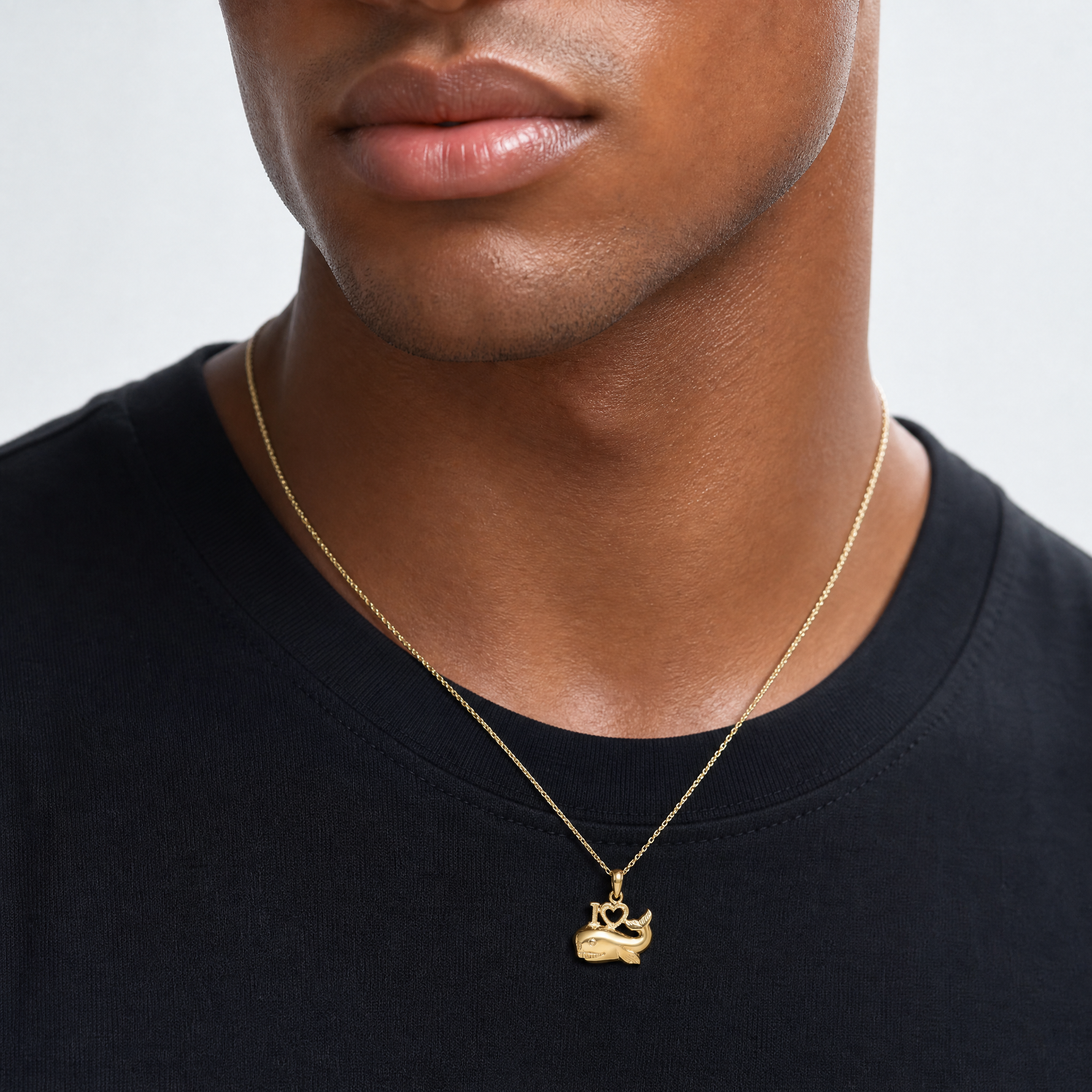 14K 2-D Polished I HEART Whale Charm - Model Shot