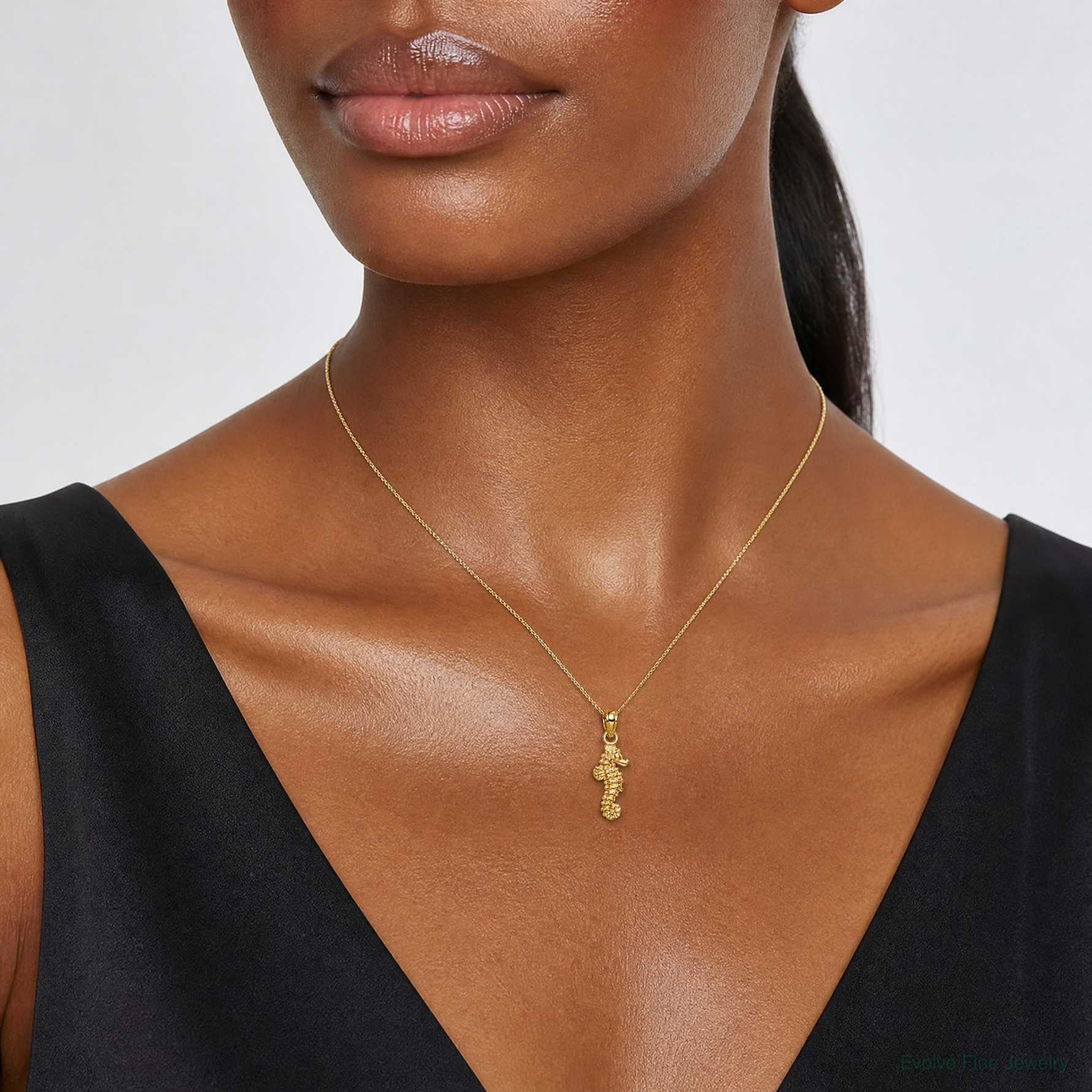 14K 3-D Mini Seahorse Charm - Model Shot