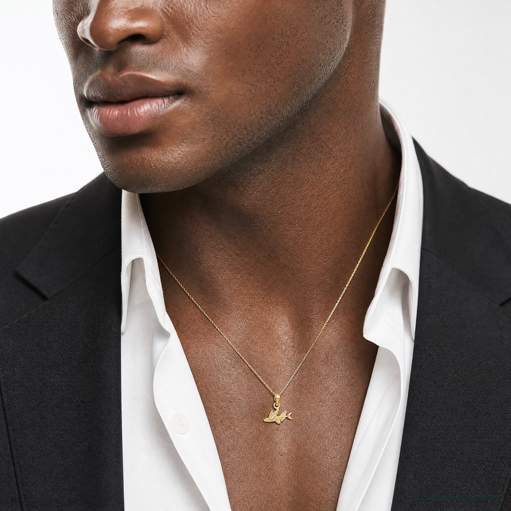 14K Mini Flying Fish Charm - Model Shot