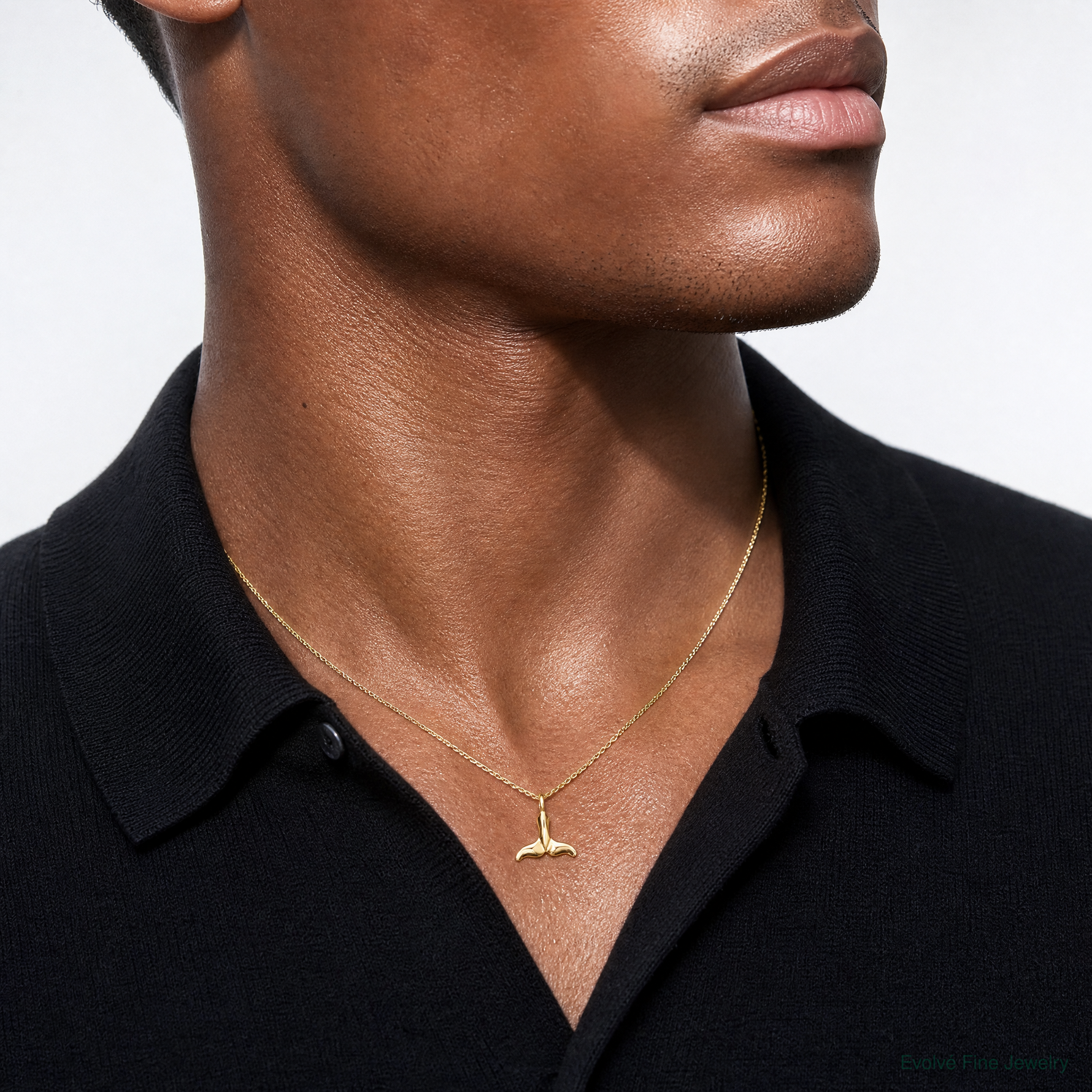 14K Polished Mini Whale Tail Charm - Model Shot