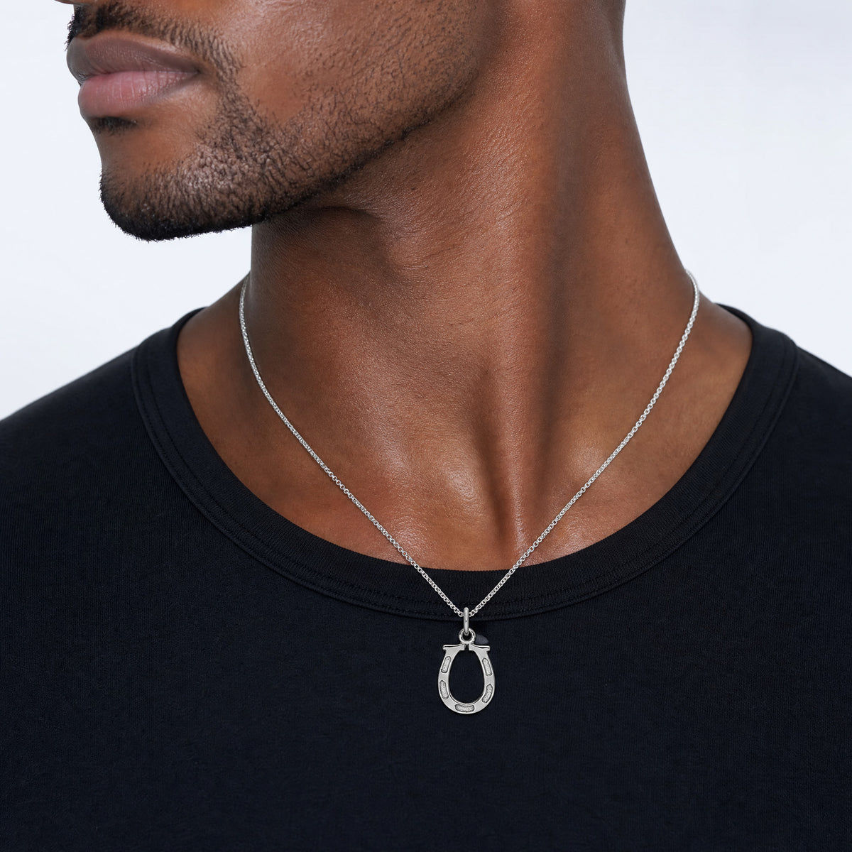 14k White Gold Solid Polished Horseshoe Charm - Model Shot
