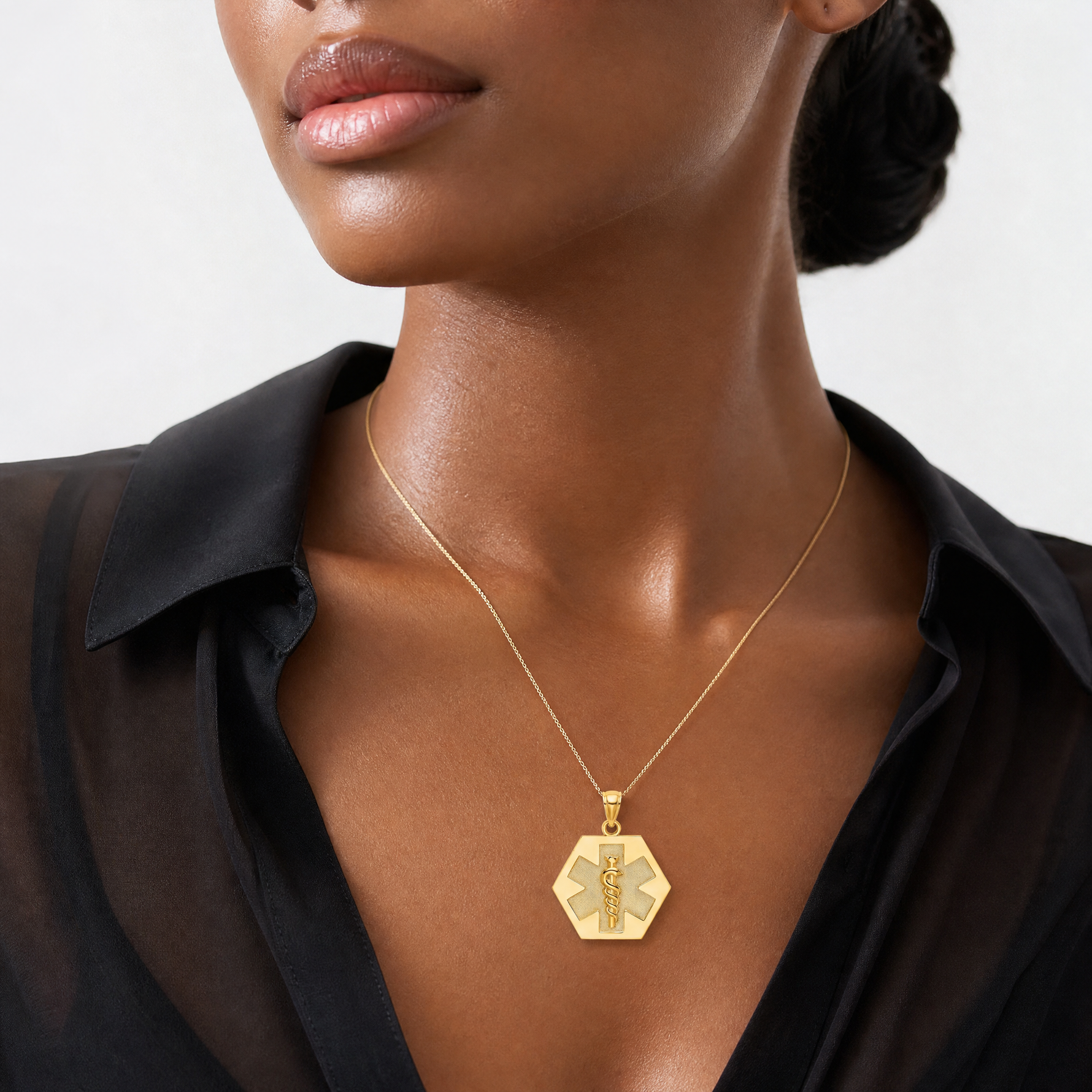 14K Textured Back Caduceus Medical Disc - Model Shot