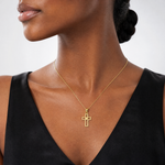 14K Cut-Out Cross w/ Heart Charm - Model Shot