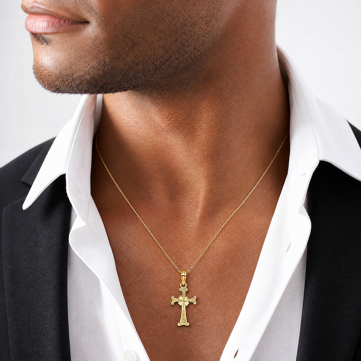 14K 4-Leaf Clover Cross Charm - Model Shot