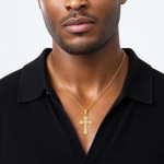 14K Polished Engraved Cross Charm - Model Shot