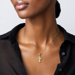 14K Mini Eastern Orthodox Cross Charm - Model Shot