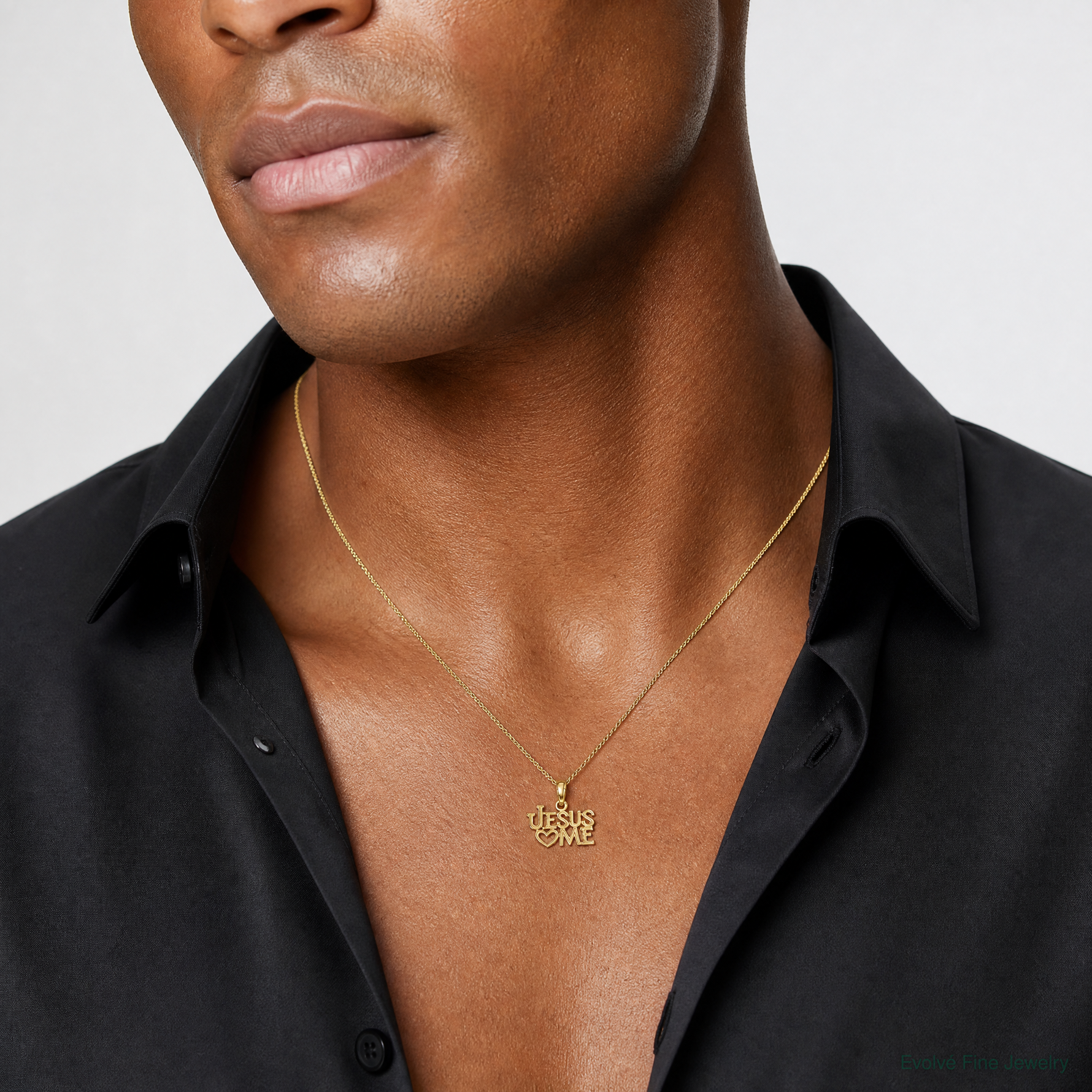 14K Polished / Engraved JESUS HEART ME Charm - Model Shot