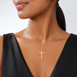 14K Beaded Center Design Cross Charm - Model Shot