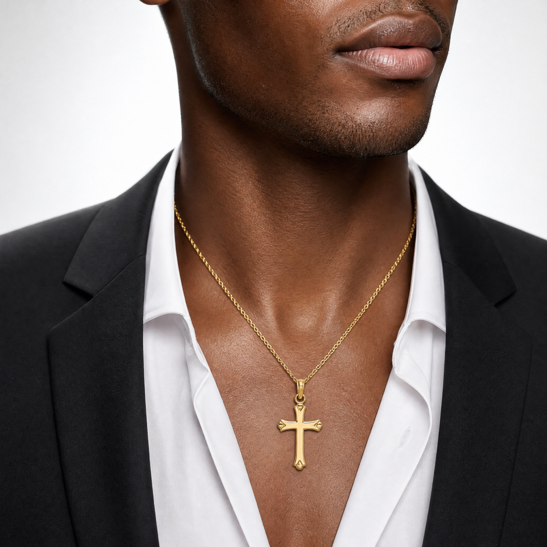 14K 2-D  Polished Cross Charm - Model Shot