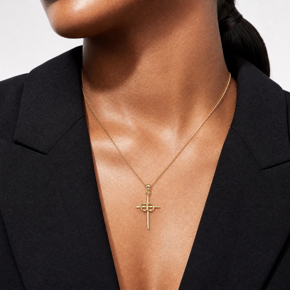 14K Polished Infinity Circles Cross Charm - Model Shot