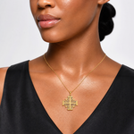 14K Cut-Out Jerusalem Cross Charm - Model Shot