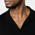 14K Textured and Cut-Out W/ Rope Frame Block Cross Charm - Model Shot