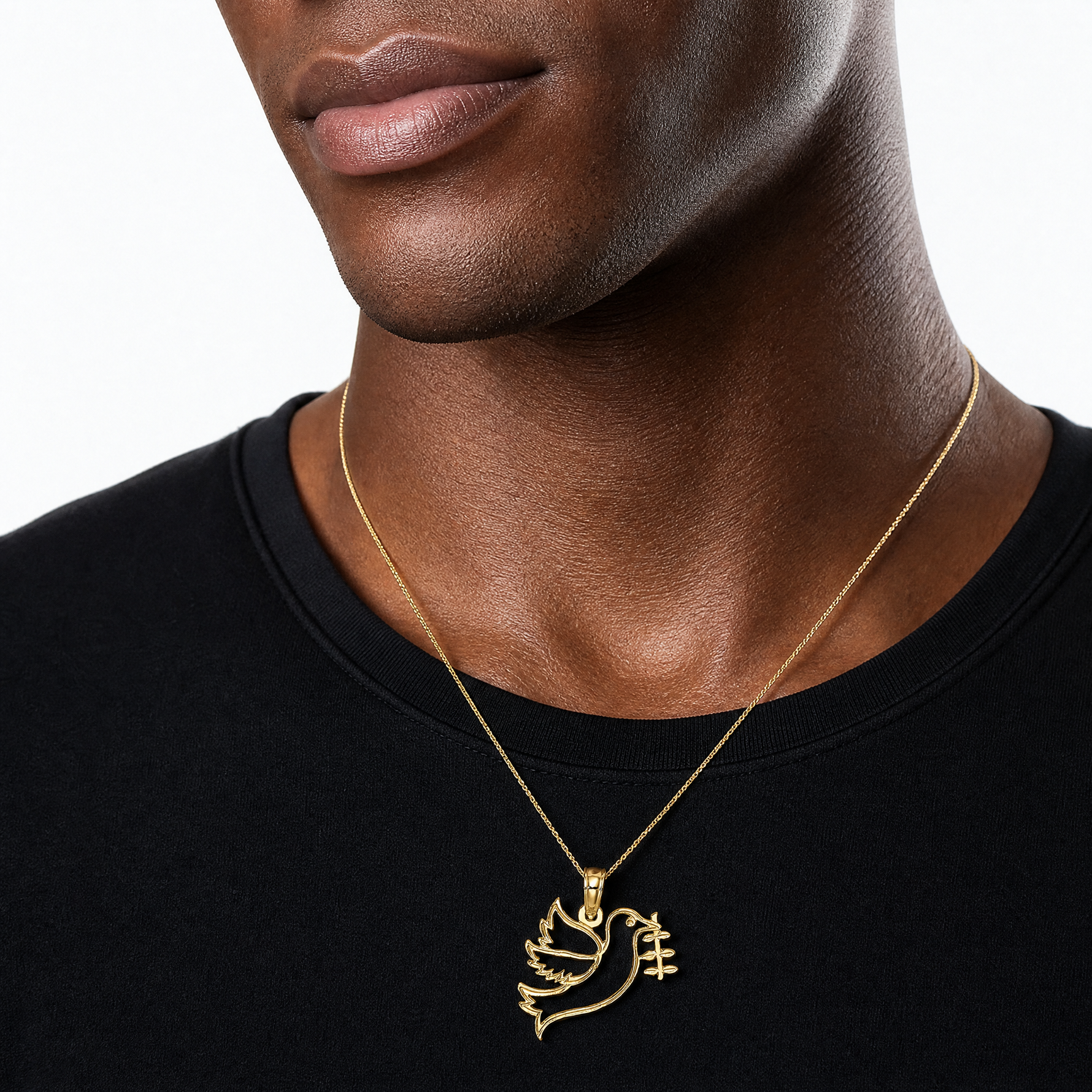 14K Cut-Out Dove with Olive Branch Charm - Model Shot