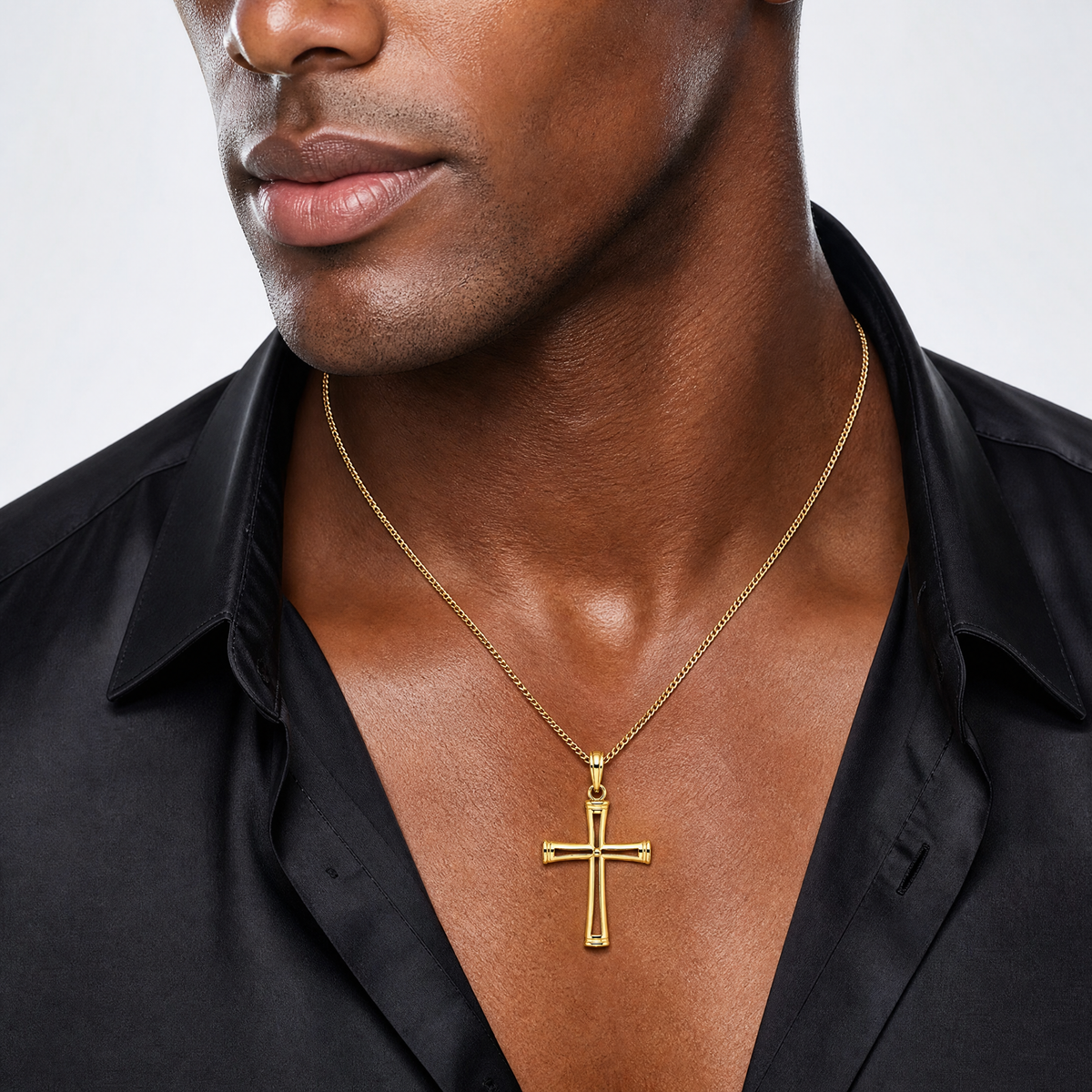 14K Polished and Cut-Out Cross - Model Shot