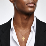 14K Polished Beveled Cross Charm - Model Shot