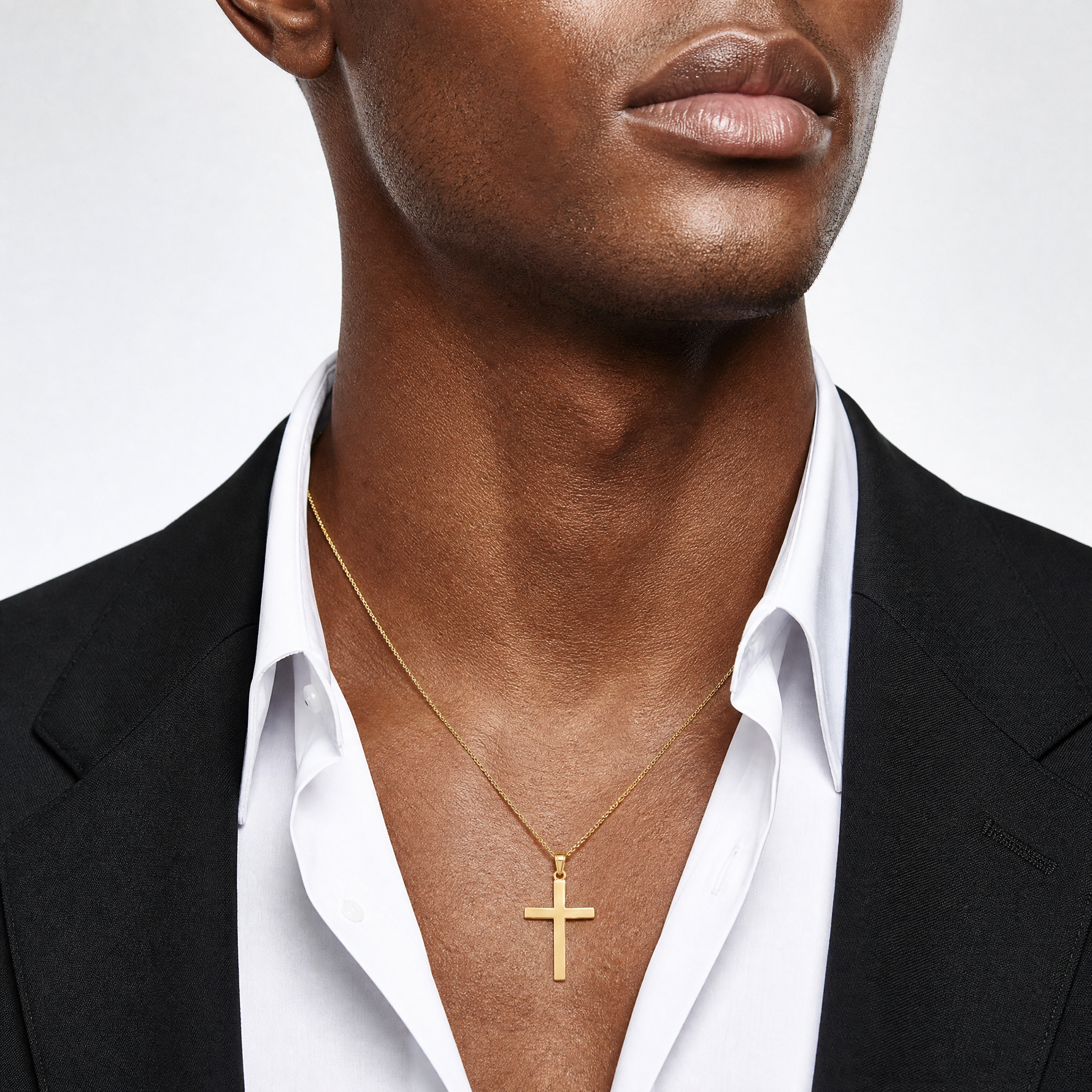 14K Polished Beveled Cross Charm - Model Shot