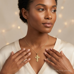 14K Textured Budded Cross Charm - Model Shot