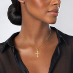 14K Polished Cross Charm - Model Shot