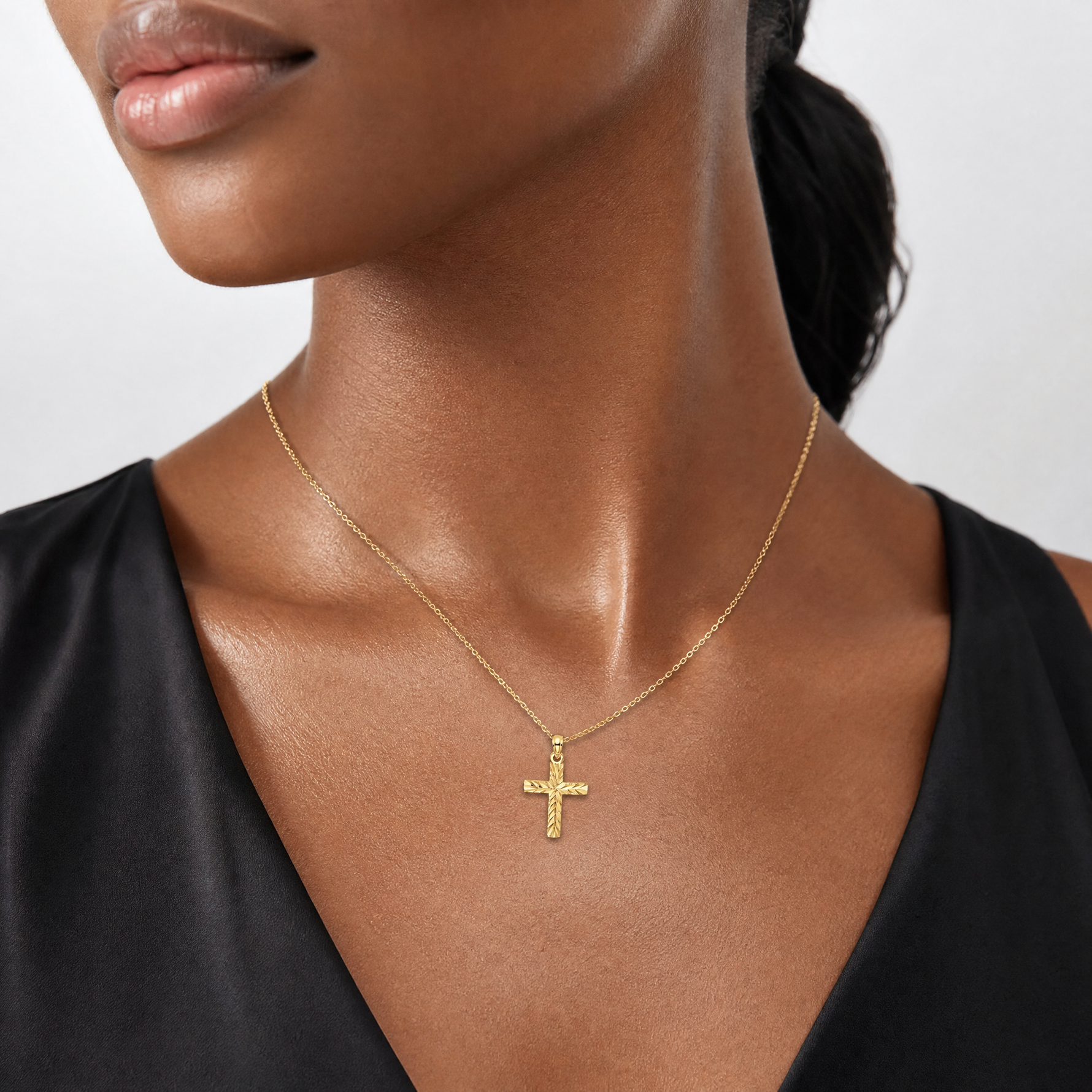 14K D/C Block Cross  Charm - Model Shot
