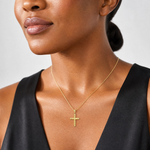 14K Tubular Cross Charm - Model Shot