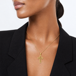 14K Textured Lace Center Cross Charm - Model Shot