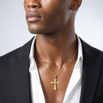 14K Textured Mini Cross Charm - Model Shot
