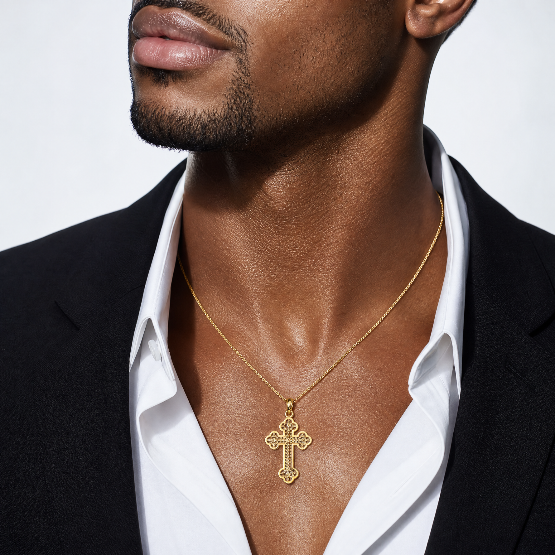14K Cut-Out Design Cross Charm - Model Shot