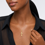 14K Polished Beveled Cross w/ Round Tips Charm - Model Shot