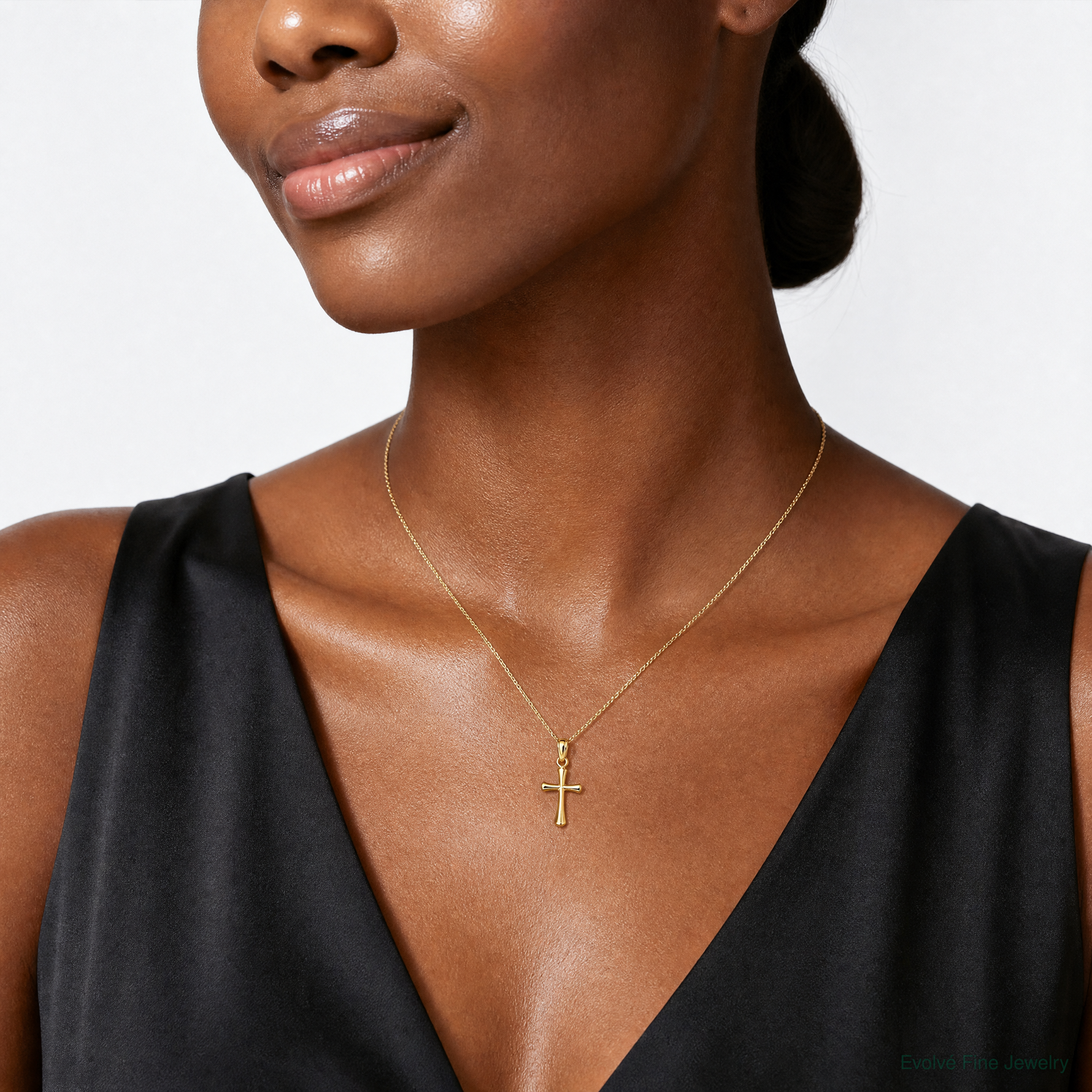 14K Polished Beveled Cross w/ Round tips Charm - Model Shot