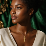 14K Textured Crucifix Charm - Model Shot