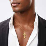 14K Cross With Drape Charm - Model Shot