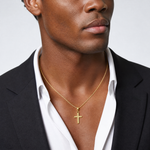 14K Beaded and Polished Cross Charm - Model Shot