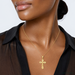 14K W/ Textured Scalloped Edge Crucifix Charm - Model Shot